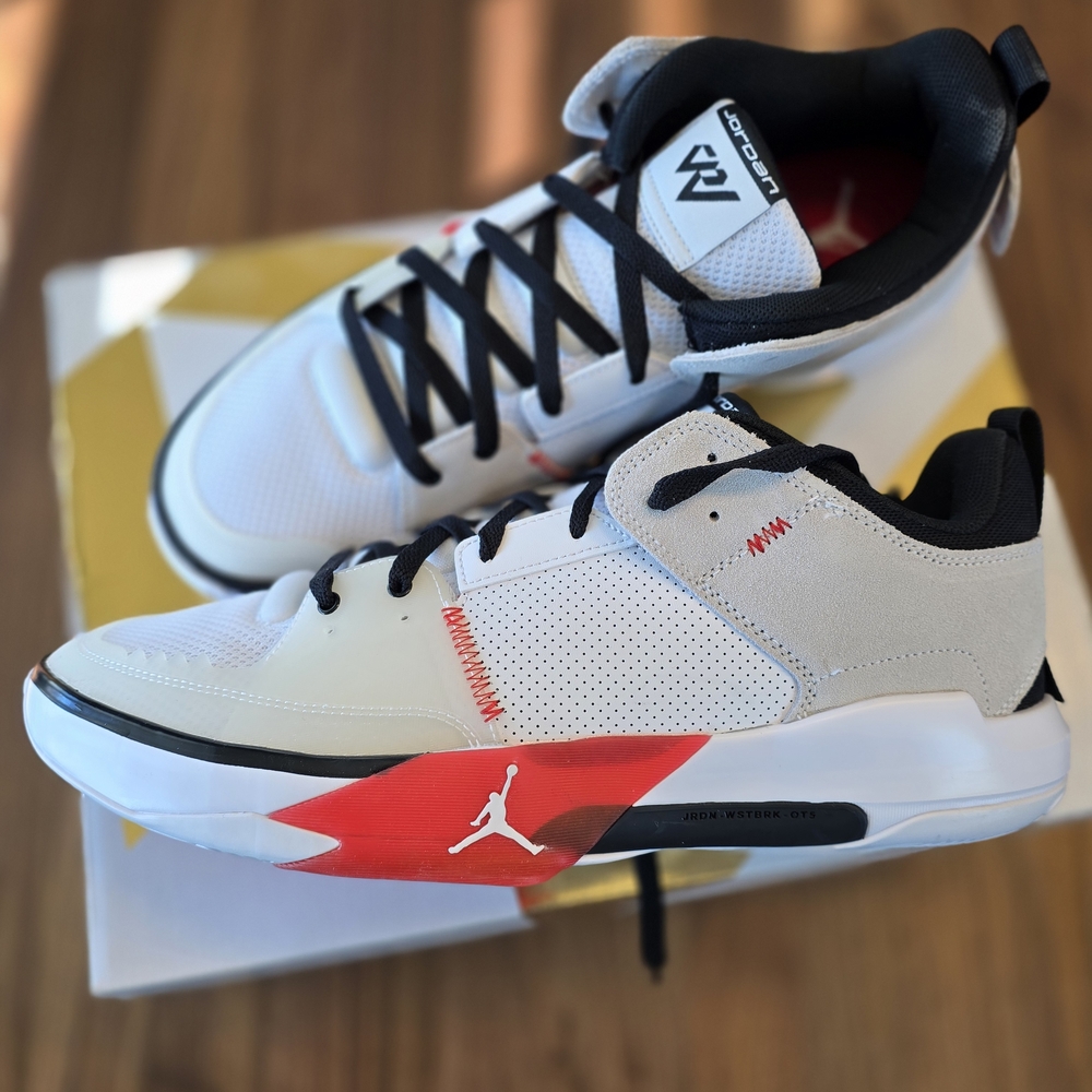 Jordan One Take 5 in White, Red, and Black